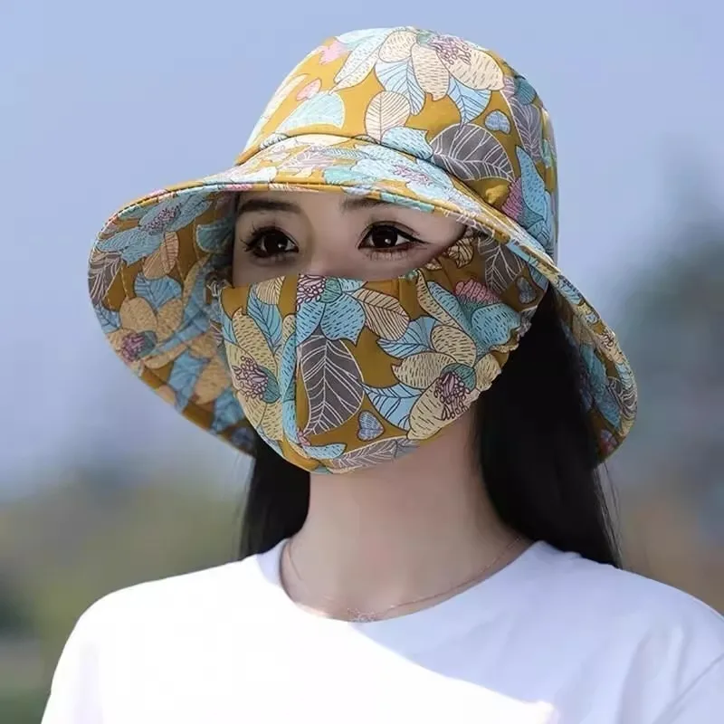 Sommer-Sonnenhut für Damen, UV-Schutz, breite Krempe, Blumenmuster, Fischerhut für Outdoor, Strand, Reiten, Gartenarbeit, Gesichtsschattierung