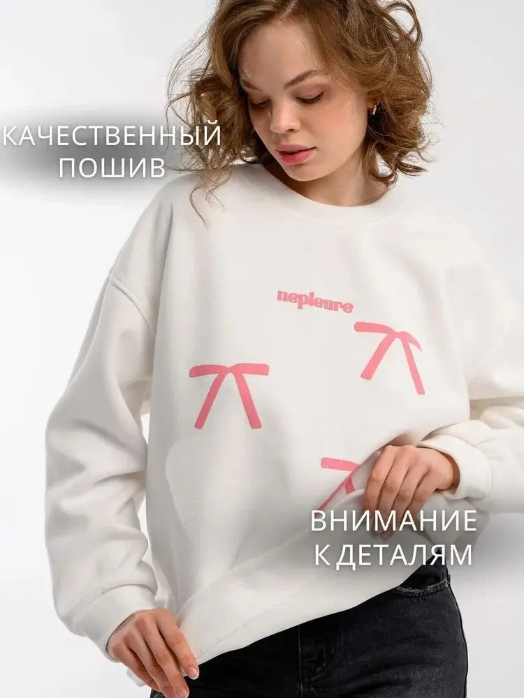 Słodkie College Women Cute Bow Knot Print White Sweatshirts Russian Fashion Design Kawaii Loose Pullover Autumn Trendy Long Sleeve