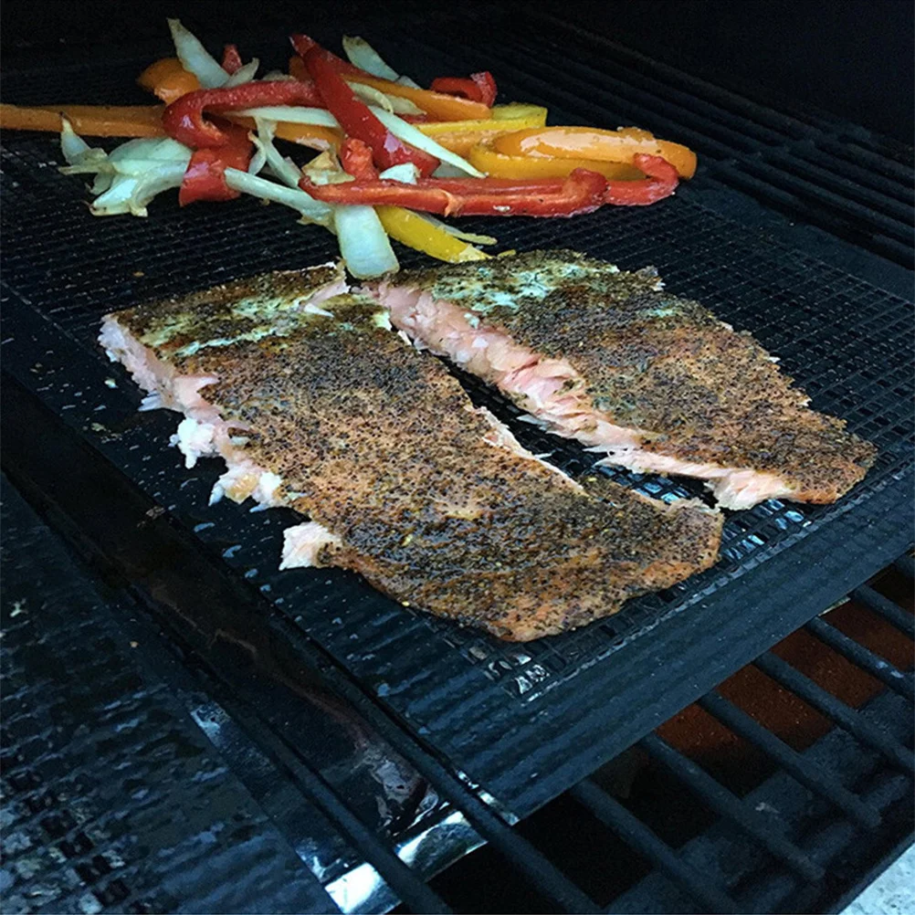 

2 Pcs Bbq Edge-covered Barbecue Mat Mesh Grill Grilling Black Non-stick