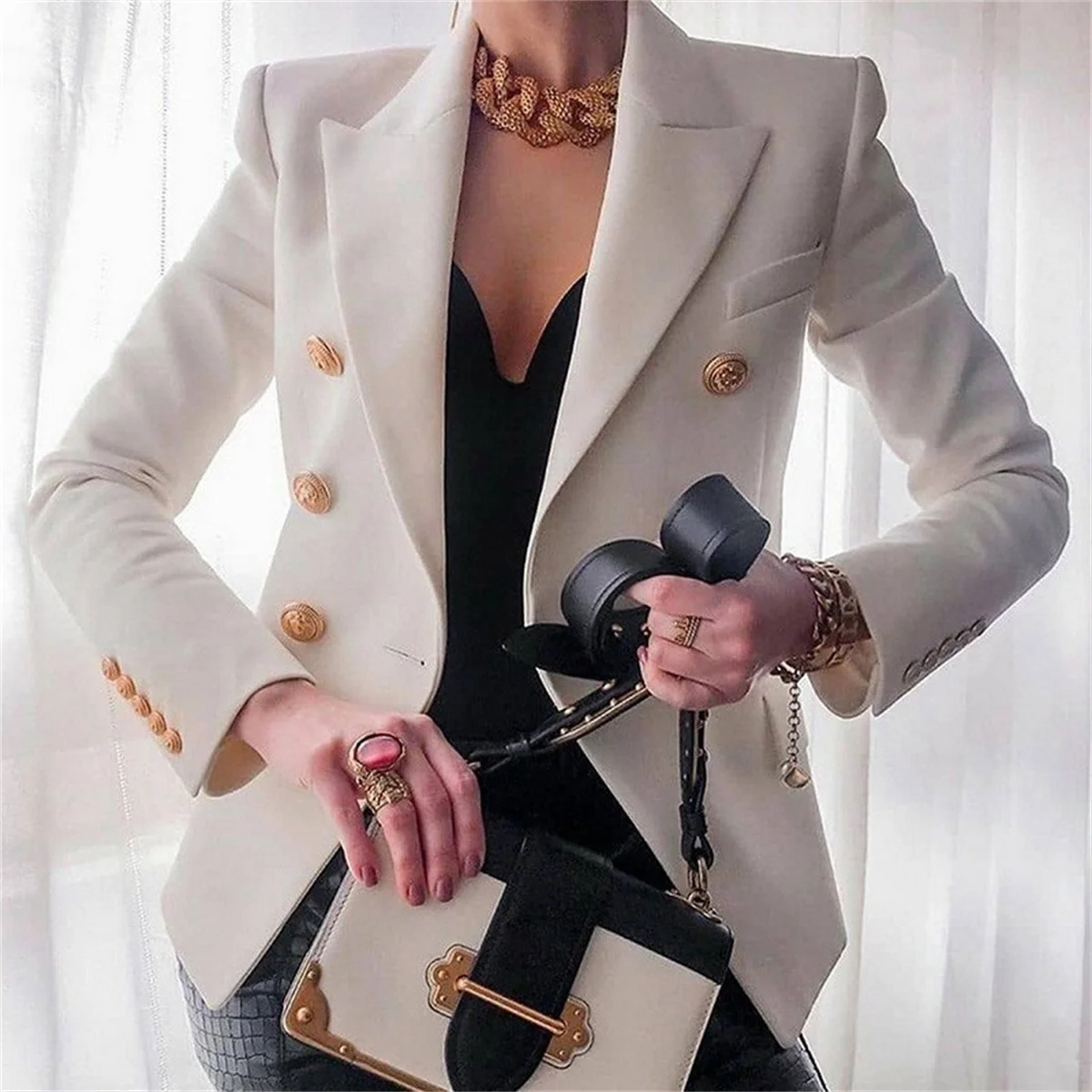 Ladies Fashion Solid Coat Luxury Female Coats Casual Blazer Korean Spring Autumn Clothing Women Slim Suit Coat Office Jacket