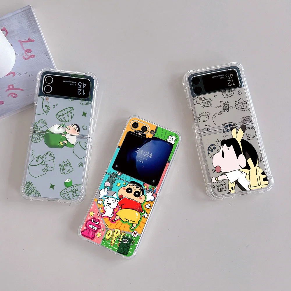 Cute Cartoon Crayons Shin-chans Phone Case for Samsung Galaxy Z Flip 3 4 Z Flip 5 6 Z Fold 4 5G PC Soft Anti-fall Back Cover