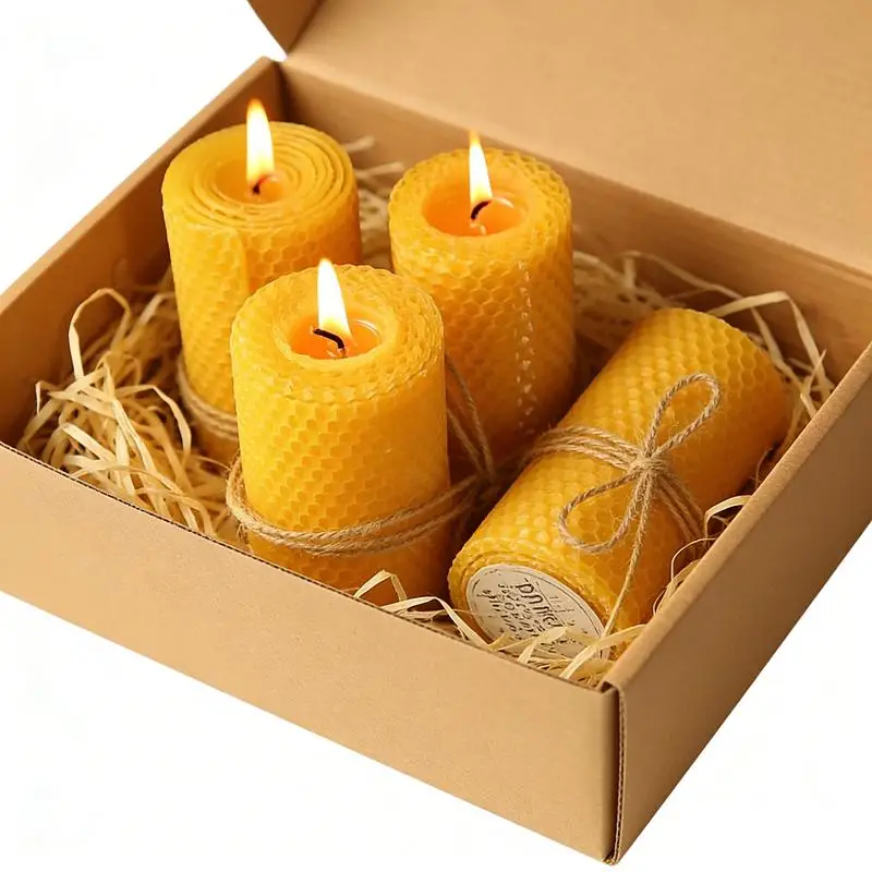 Set of 4 Beeswax Candles Handmade Rolled Honeycomb Beeswax Pillars | Cozy Home Decor ...