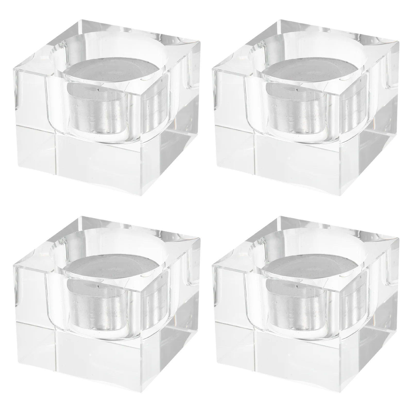 

4 Pcs Holder Clear Candlestick Holders Decorative Votive Crystal Tea Light Cups Square Tealight Stand