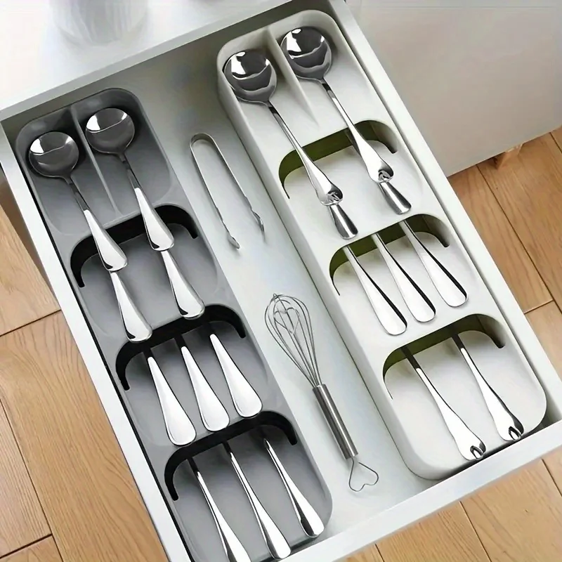 Multifunctional Knife And Fork Compartment Storage Box Cutlery Spoon Box Kitchen Drawer Divider Organizer Flatware Desktop Tray