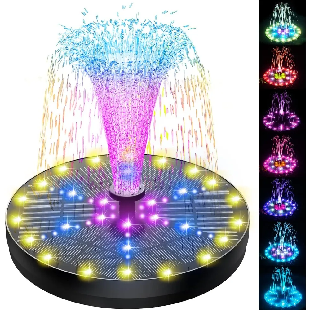 

2024 Upgraded 60LED Lights, Solar Powered Fountain Pump Built-in 4000 Battery with 7 Nozzle & 4 Fixer Solar Water Fountain