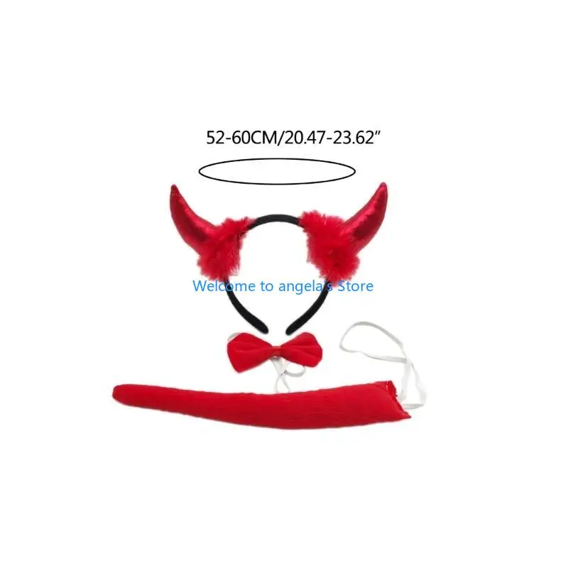 X4YC Devil Ears Headband Bow Tie Tail Set Cosplays Performances Prop for Women Kids