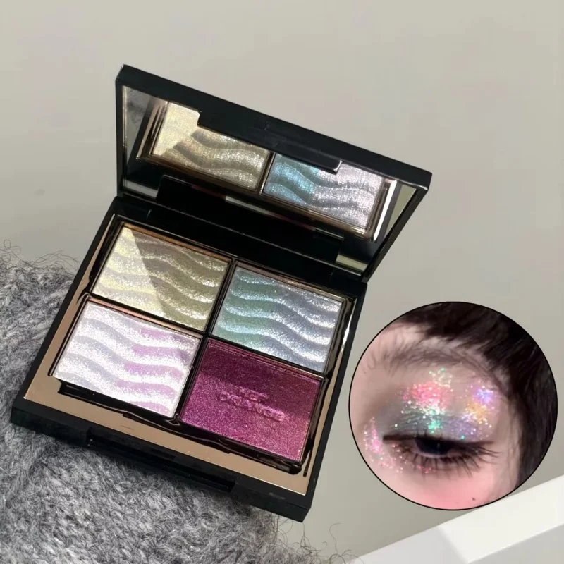 4-color Combination High-gloss Eye Shadow Tray Wave Embossed Powder Multi-color Partial Light Flashing Effect Face Brightening