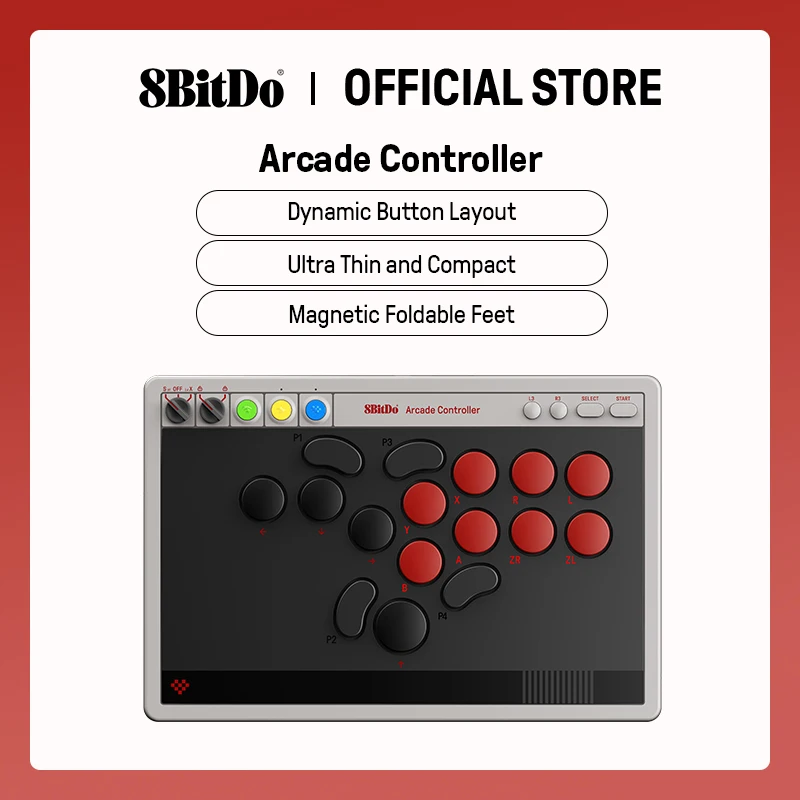 8BitDo وحدة تحكم أركيد لاسلكية متعددة الأزرار للتبديل 1/2 والنوافذ، ومفاتيح ميكانيكية منخفضة المستوى، و4 أزرار قابلة للبرمجة