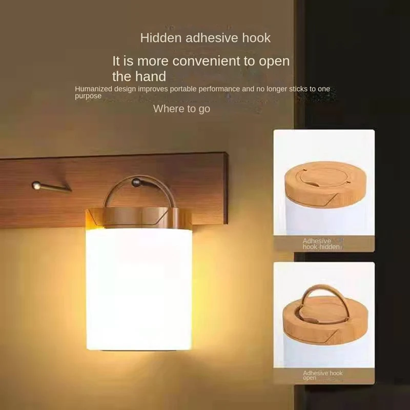 ABSF LED Bedside Lamp Touch Dimmable With 7 Colours And 4 Modes Wood Grain Night Light USB Rechargeable Table Lamp