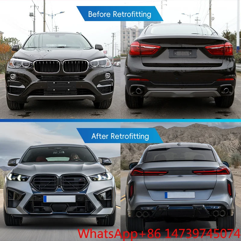 2015-2019 X6 F16 Custom Upgrade Body Kit Bolt-On Front Rear Bumper Lip Side Skirt Engine Hood Headlight PartsCar Parts Body Kit