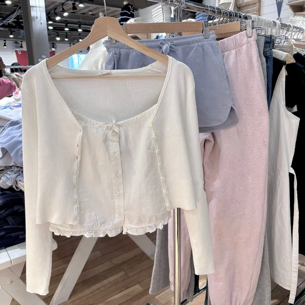 

Женский однобортный вязаный кардиган с волнистыми краями в стиле BM, короткий свитер, модная верхняя одежда