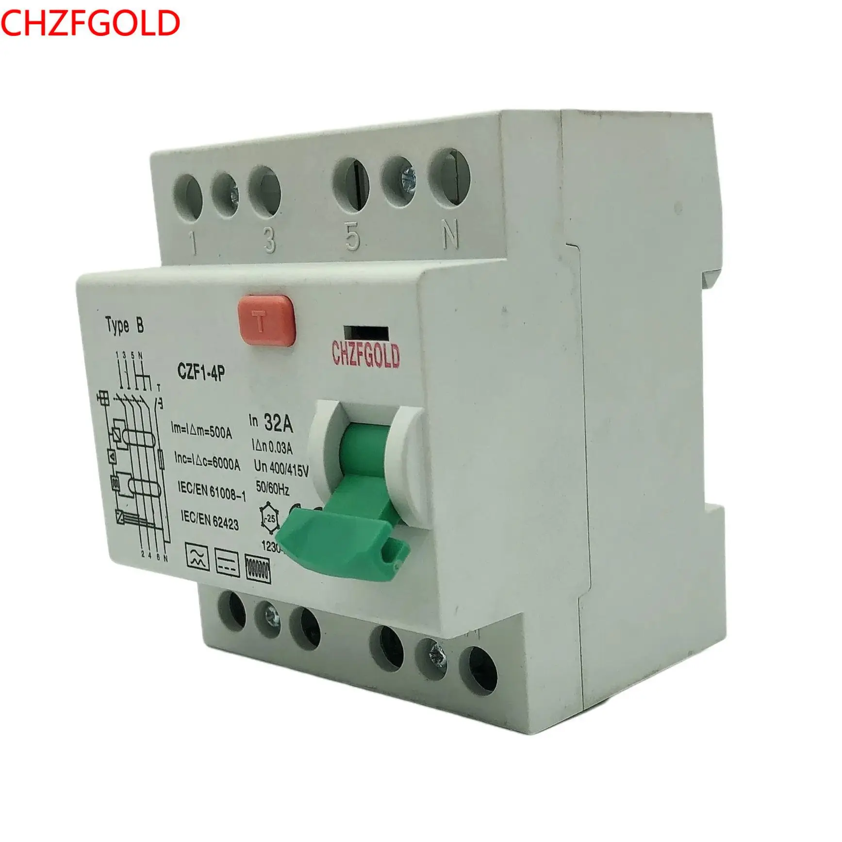 CHZFGOLD B Type RCD Cheap Price  Earth Leakage Current Circuit Breaker DC 10KA 2P 4P 16A 20A 32A 40A 50A