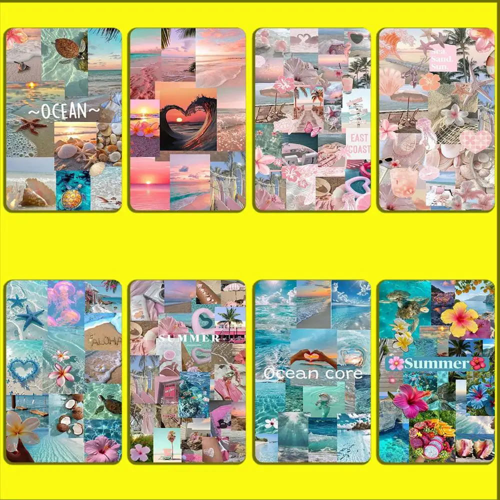 

Summer Seaside Ocean Beach Sea Card Stickers For Debit Bank Credit Cards Metro Bus Pass Sticker Decoration Cover 4PCS Card Skin