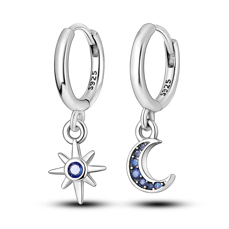 Mond- und Stern-Ohrringe aus 925er-Sterlingsilber für Damen, Zirkonium-Tropfenohrring für Jahrestag, Hochzeit, Schmuck, Geschenke