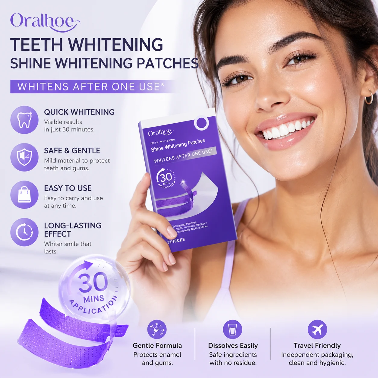 Teeth Whitening Strips Crest - Mor Diş Beyazlatma Şeritleri Diş Lekelerini