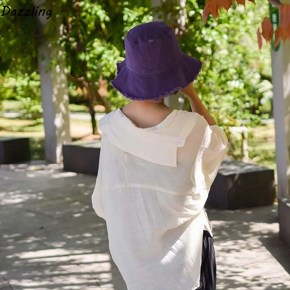 

Sun Cap Simple Raw Edge Fisherman Hat Foldable Sunshade Thin Bucket Hats Japanese Style Cloth Sun Protection Basin Cap Travel