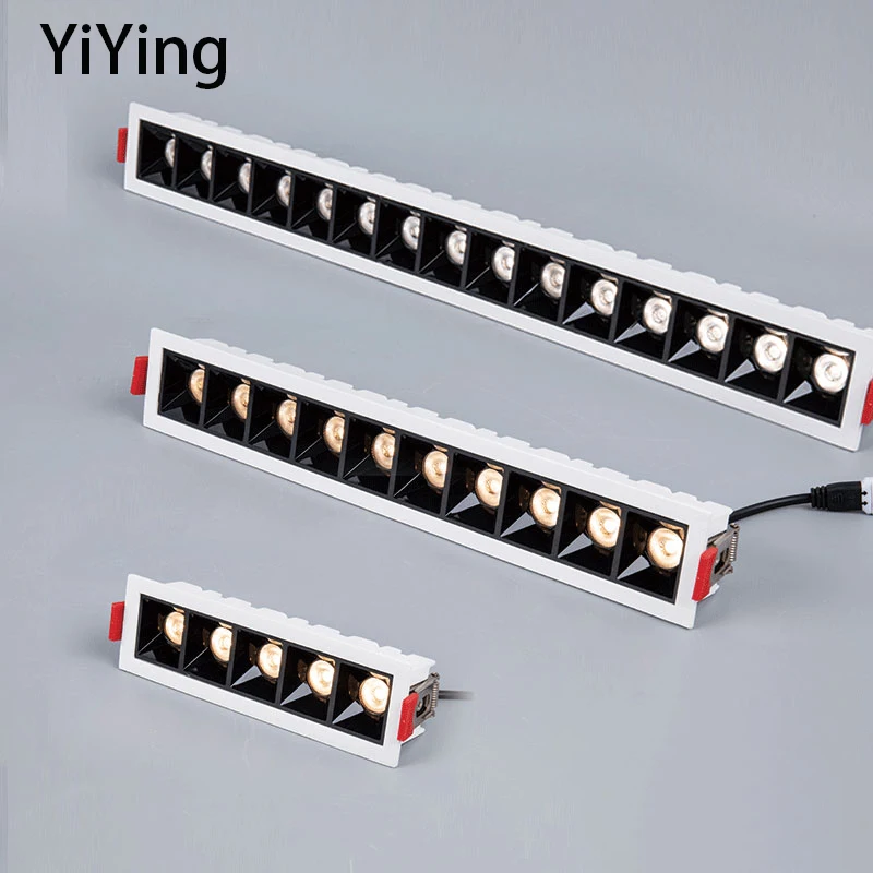 ledグリルライト埋め込み型ロングストリップスポットライト、アンチグレア、10w-20w-30wスポットランプ、ミニマリストラインcobフォコ、リビングルーム-家庭用