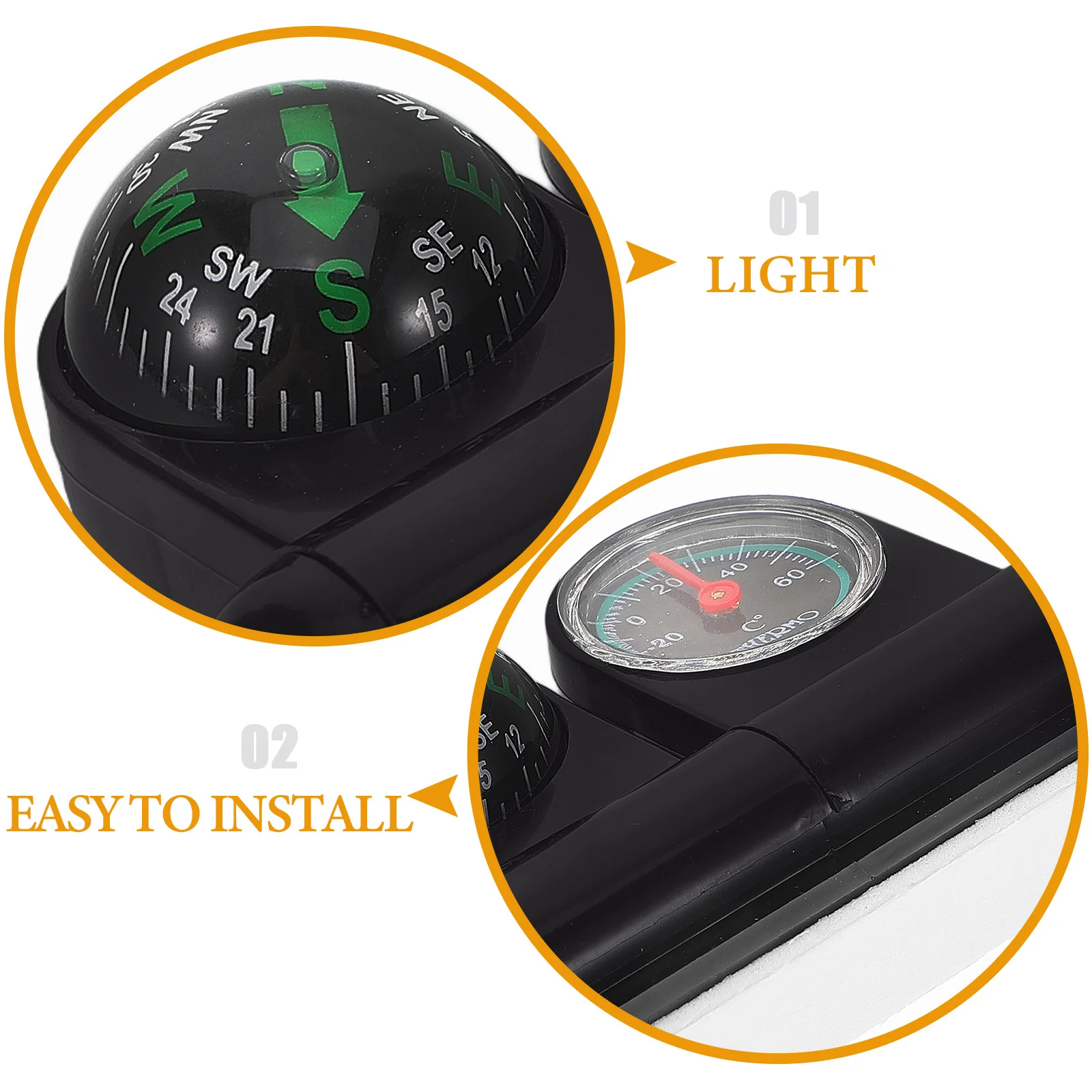 Car Compass Thermometer Ball Dashboard Mount Auto Compass Multi-Functional Navigation Direction Vehicle Ornament