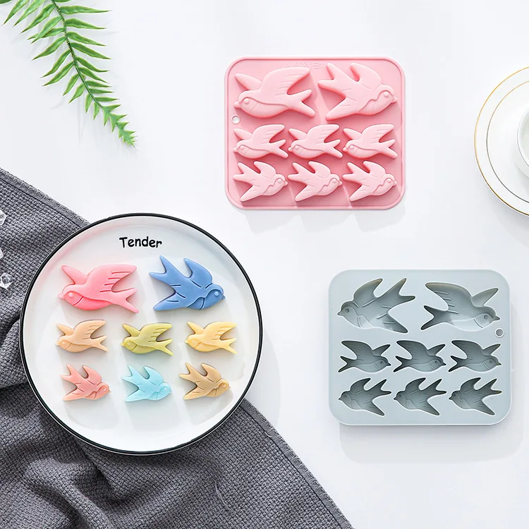 

8 Cavity Swallow Silicone Mold Big and Small Flying Swallow Fondant Candy Chocolate Mould Ice Grid Soap Resin Mold Cake Decor