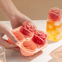 4 Holes 3D Rose Flower Ice Cube Maker Bear Ice Cube Mold Cake Mould Tray Ice Cream DIY Tool Whiskey Wine Cocktail Silicone Mold