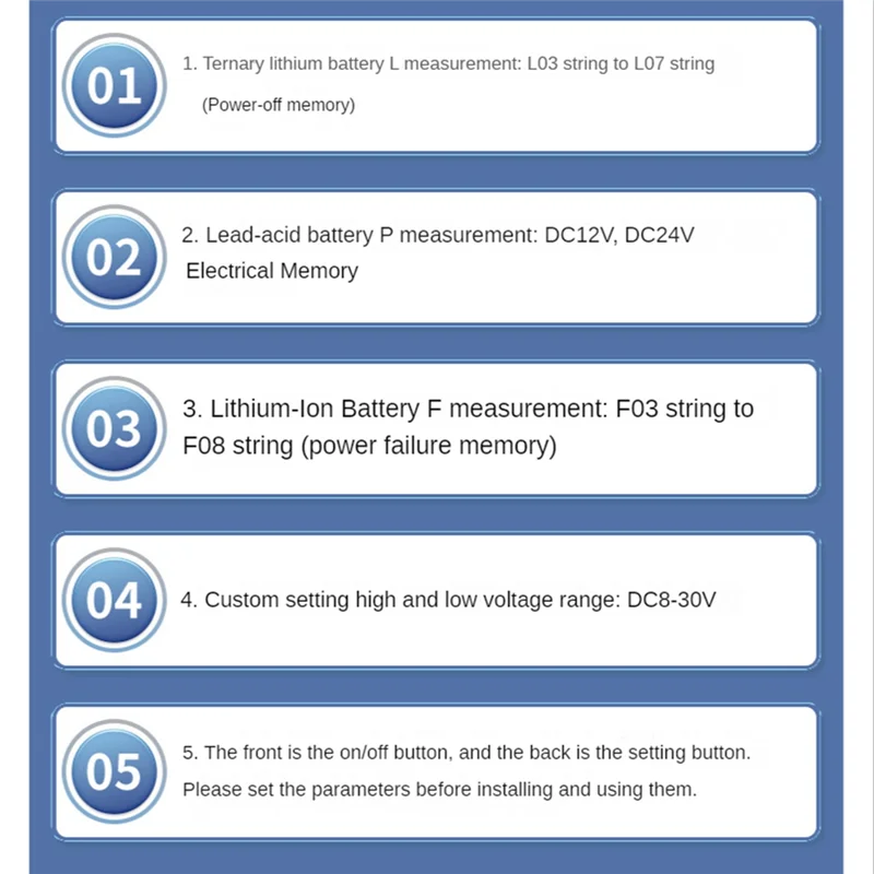 DC8-30V USB Type-C Lead Acid Lithium Battery Capacity Indicator Car Digital Voltmeter Voltage Tester,Blue Screen