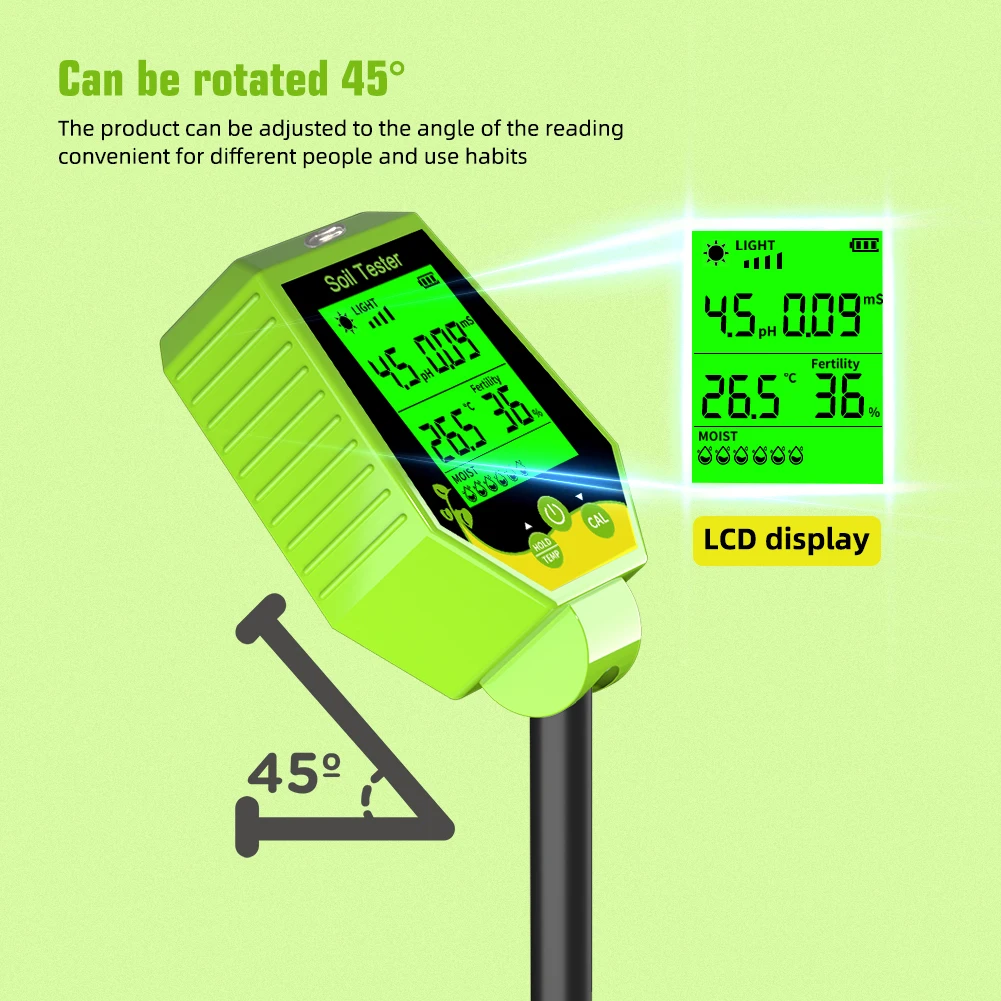 Yieryi Digital Soil Moisture Tester Kit PH/EC/Humidity/Sunlight/Fertility/Temp 6-in-1 PH Meter for Gardening Hydroponic Plants