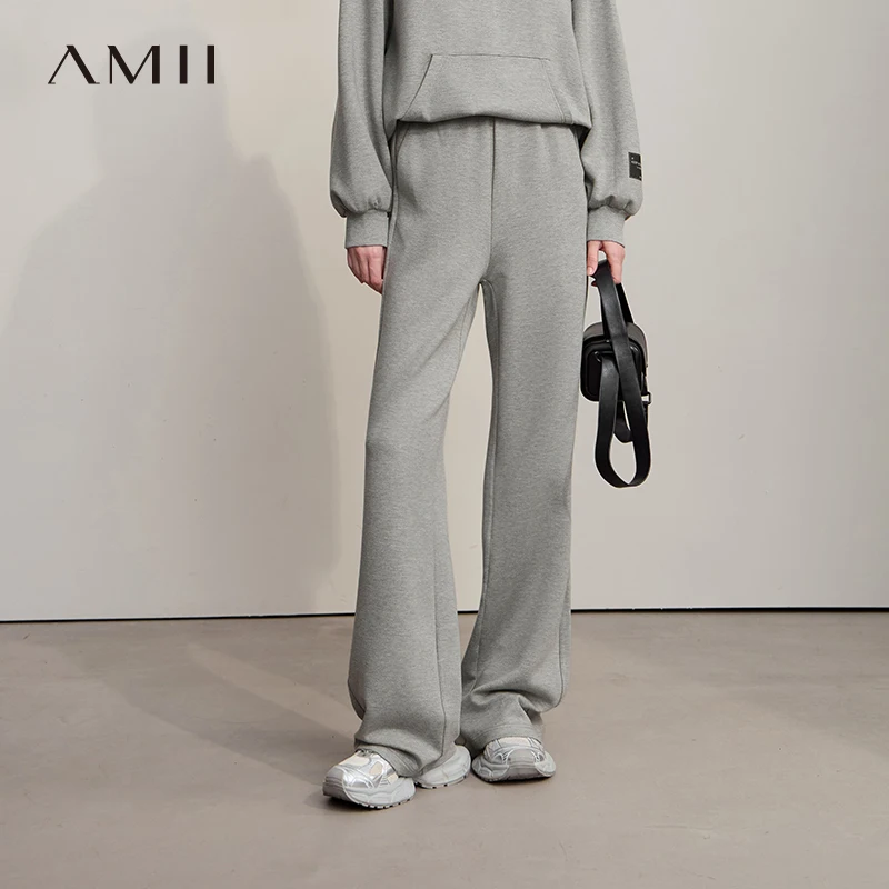 

Женские брюки Amii, однотонные универсальные широкие женские брюки, осень 2022, новые вязаные повседневные спортивные штаны, женские 12543206