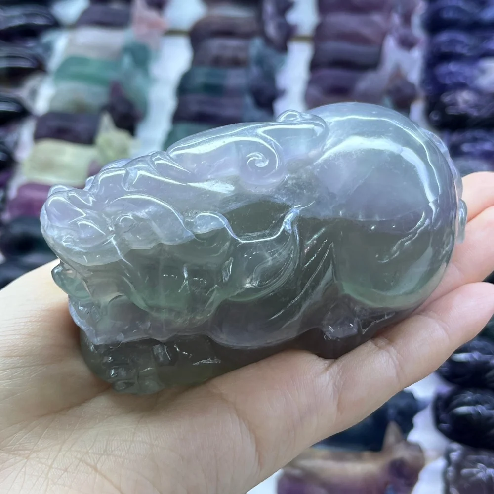 1PCS 10cm Natural Macaron Fluorite Pixiu Dragon Turtle Carving Polished Reiki Healing Feng Shui Energy Room Decor Gift