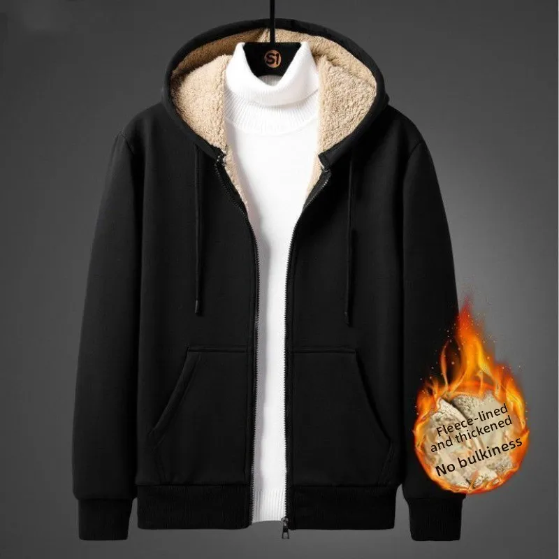 Men's Loose Fit Zip Hoodie Winter - Fleece Lined Thickened Sweatshirt with Plush Interior Comfortable Casual Sportswear S-5XL