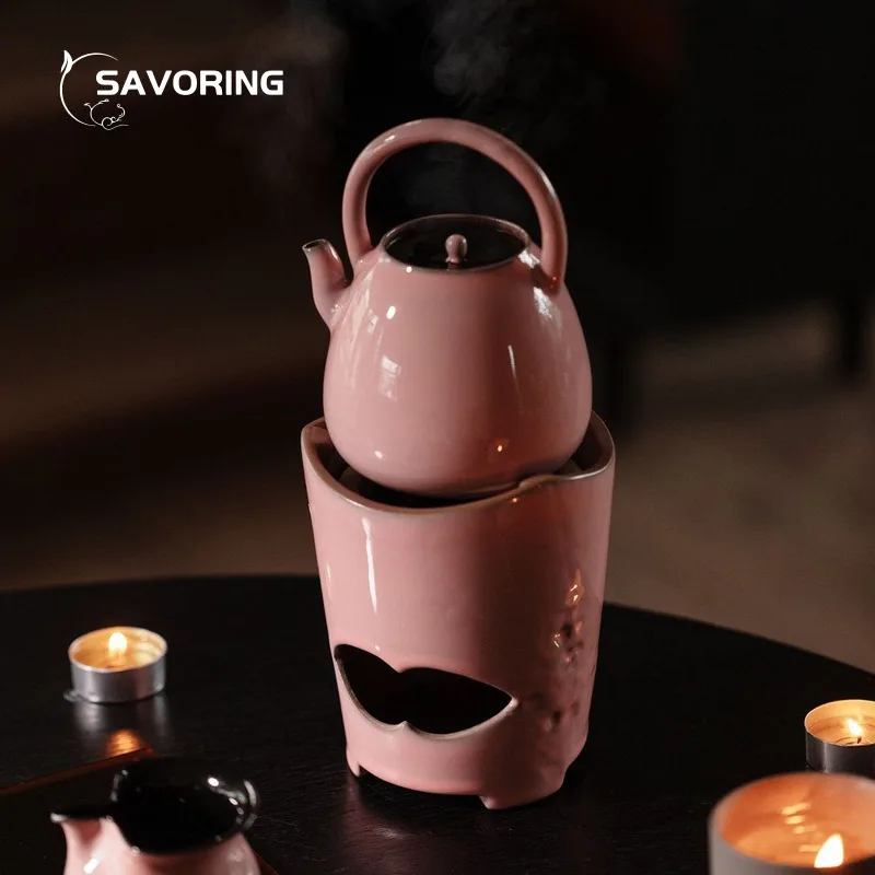 

Japanese Coarse Pottery Tea Infuser Teapot Tea Stove Pigment Pink Teapot Carbon Furnace Tea Brewing Kettle Ceramic Puer Tea Tool