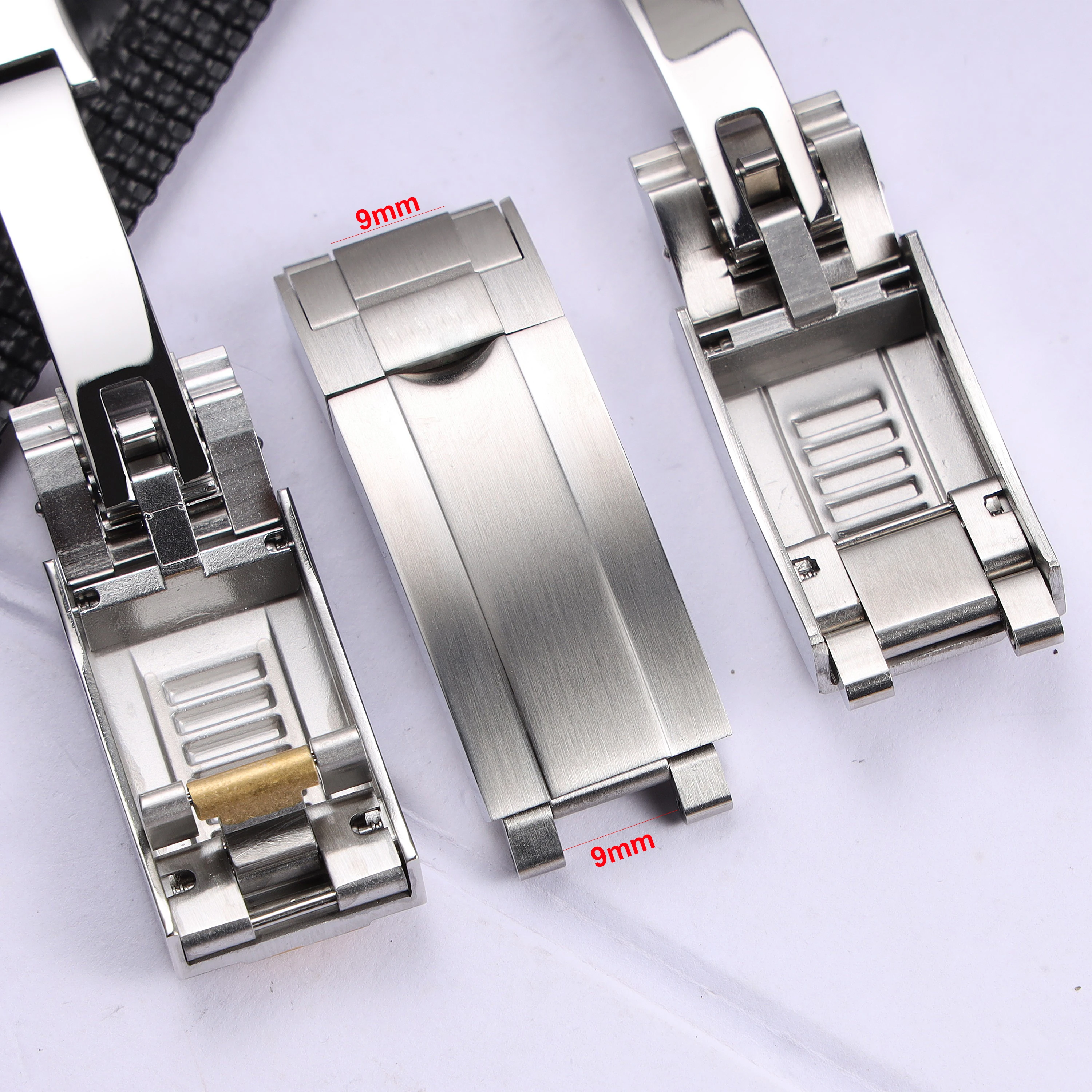 high quality 9mm*9mm solid stainless steel glide lock deployment clasp for Rolex Submariner GMT Daytona Date metal watch buckle