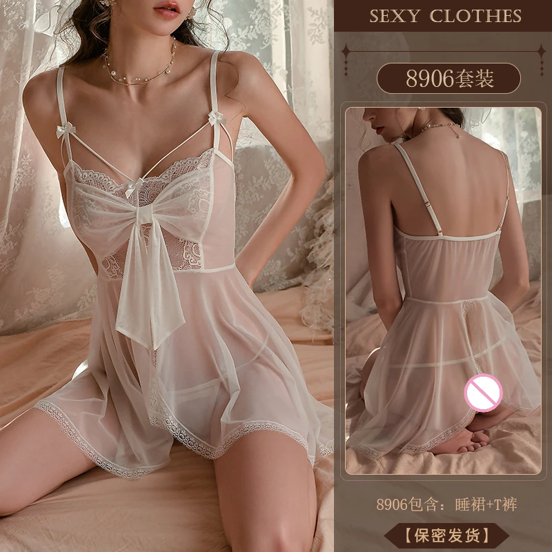 Pakaian tidur Lingerie seksi Bra terbuka pakaian tidur wanita tanpa tali baju tidur piyama dasi kupu-kupu Jepang pakaian tidur Babydoll erotis tembus pandang