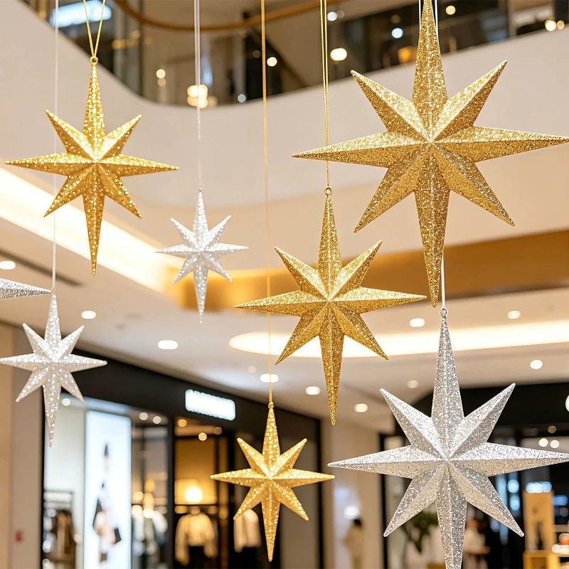 Christmas decorations three-dimensional star pendant gold and silver glitter pendant atmosphere decoration shopping mall