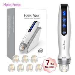 Hello Face microedling Pen Q2 Bio Pen z 7 sztuczną tytanową igłą profesjonalny dermapen EMS czerwony i niebieski urządzenie do światłoterapii