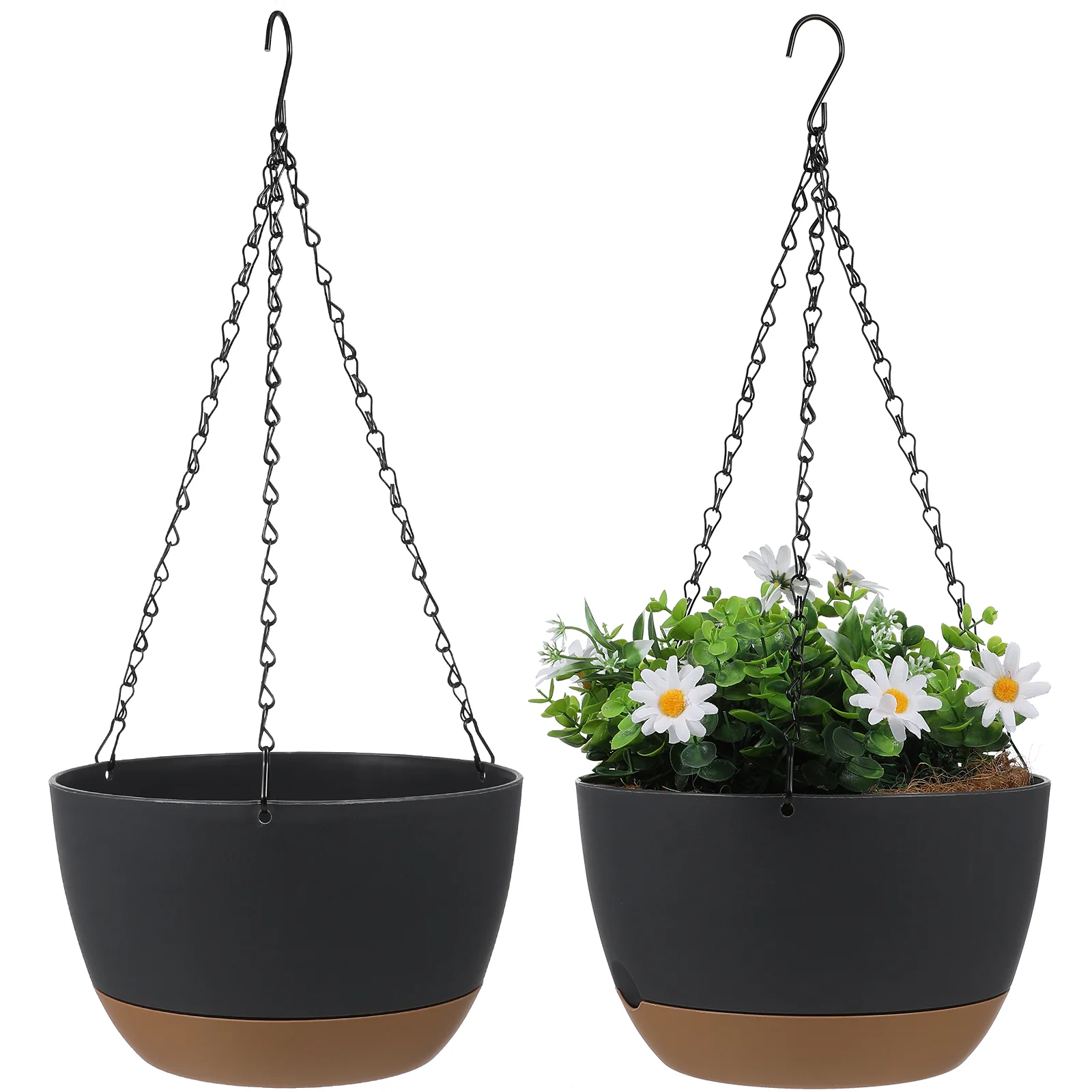 

2 Set Self Priming Basin Hanging Basket Flower Pot Faux Plants Indoor Planter Metal