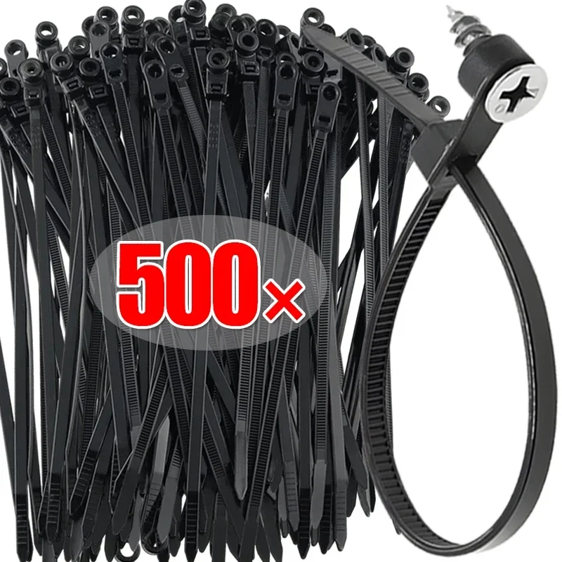 100/500 szt. Opaski kablowe nylonowe ze śrubą otwór montażowy samozamykające pętla owijane na zewnątrz kable zapinane na zamek paski mocujące z drutu