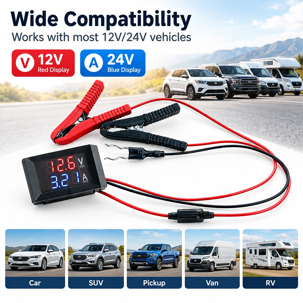 DC12V/24V Car Battery Leakage Detector Parasitic Draw Tester with Fuse Safe No-Disconnect Current Leak Finder Diagnostic Tool