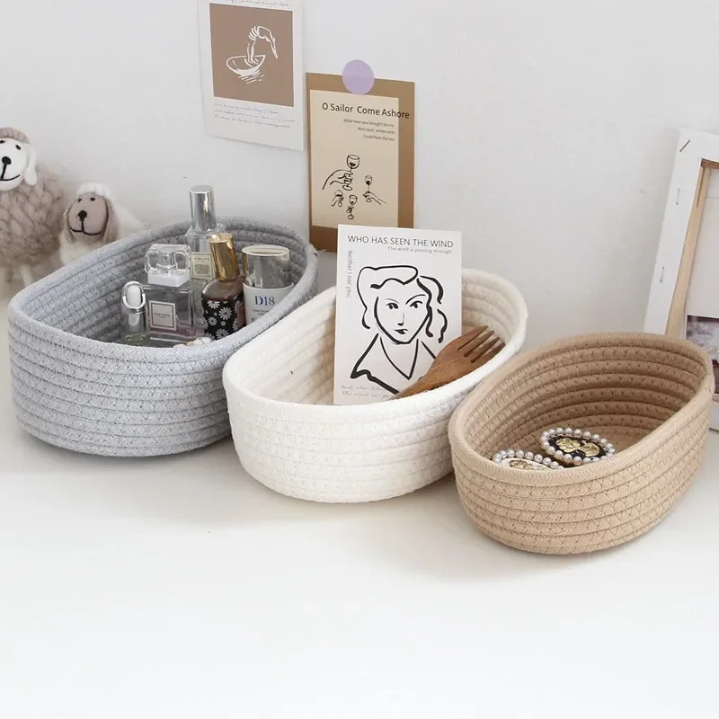 Oval Storage Basket, Cotton Rope Woven Storage Basket, For Storing & Organizing, Multipurpose Stackable Handmade Woven Organizer