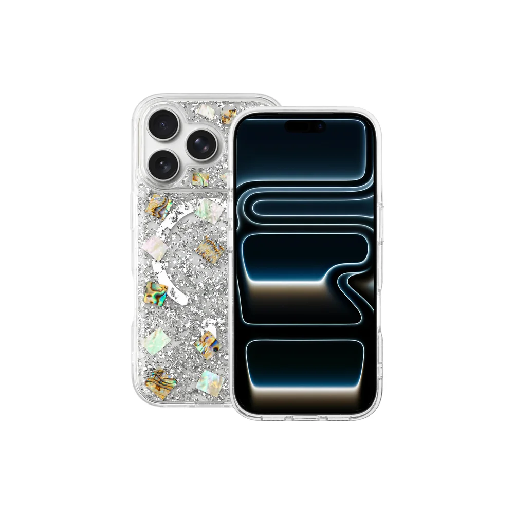 

KZDOO Mag Flash Bling Shiny Shockproof Back Cover Shining Foil Papers Real Seashell Case for iPhone 17,17 Air,17 Pro,17 Pro Max