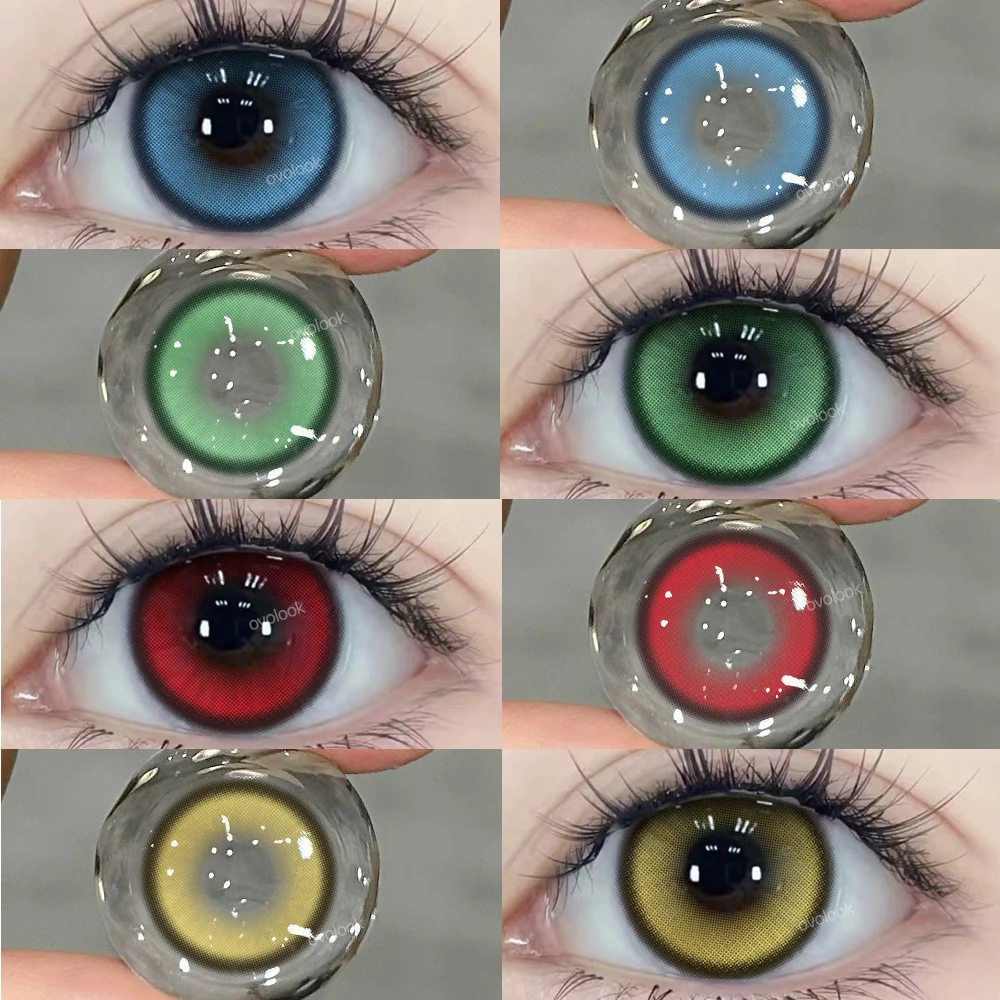 OVOLOOK-2pcs/pair Big Pupils Cyber Series Halloween Colored Contact Lenses for Makeup Eyes Brown Lens Red Contact Lenses Myopia