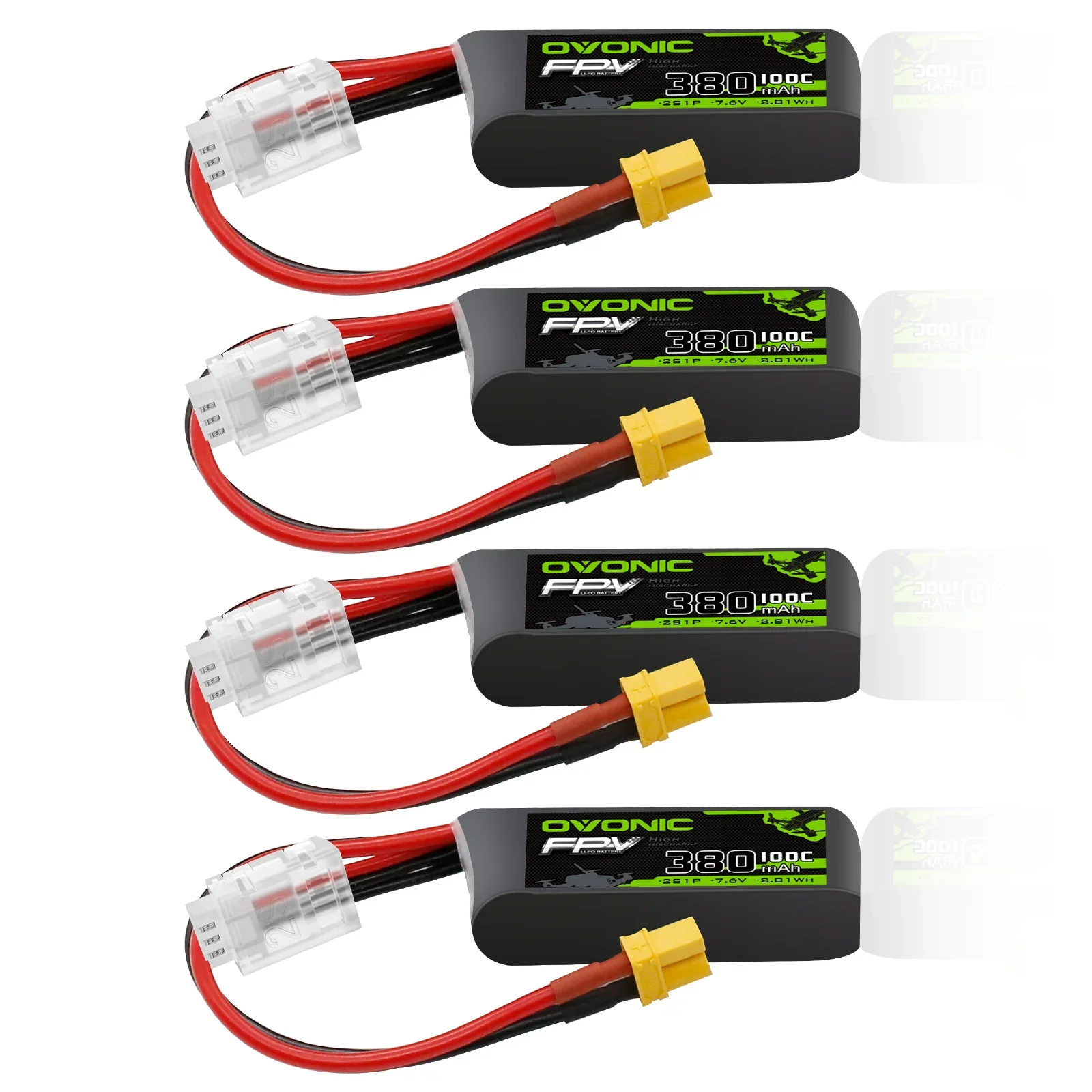 OVONIC 2S Lipo Battery 380mAh 2S1P 100C 7.4V LiPo Battery with XT30 Plug for Tinywhoop FPV Drone Quadcopter