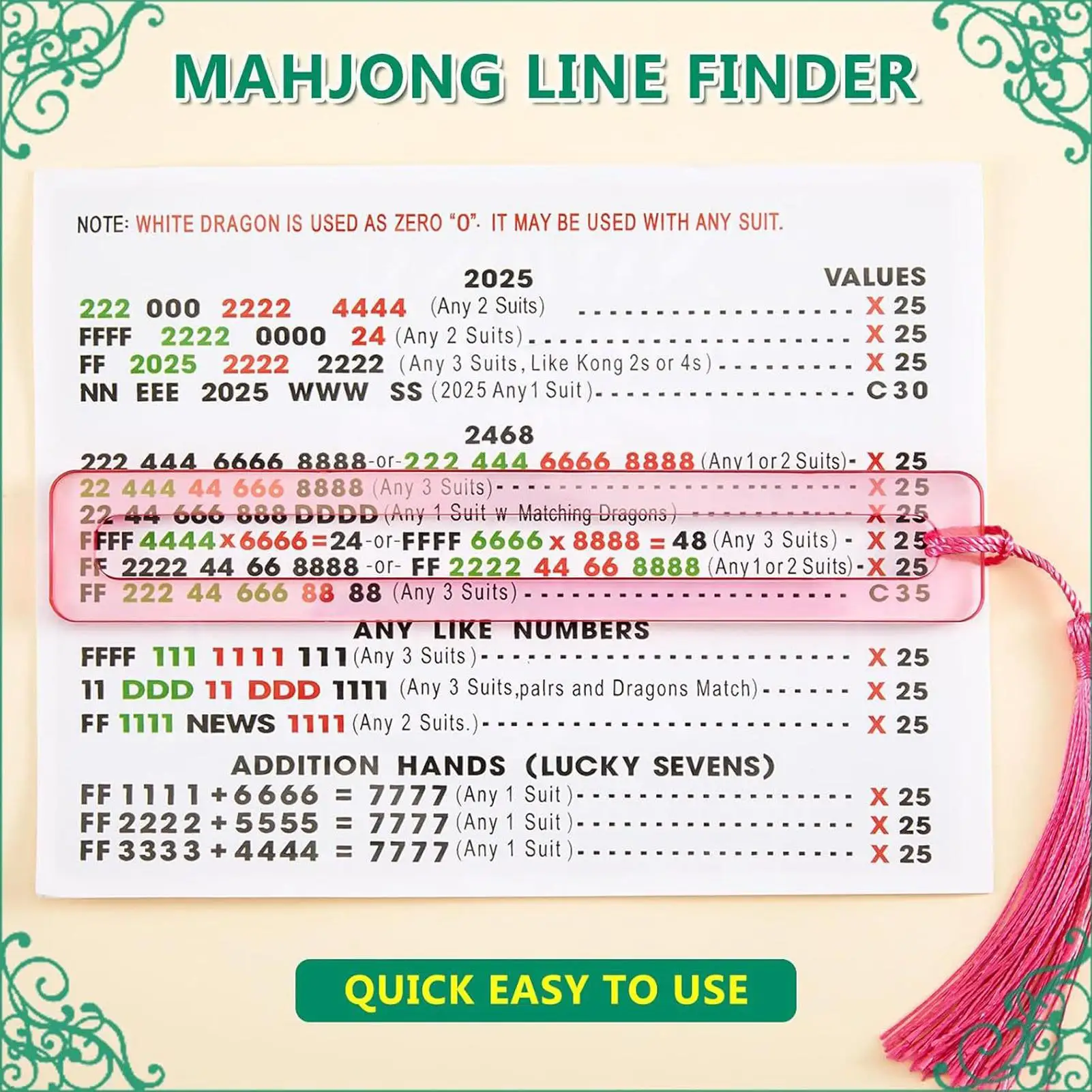 Mahjong Line Marker 4 Piece Acrylic Strategy Highlighter Ruler For Mahjong Cards For Beginners Strategy Competitions Players