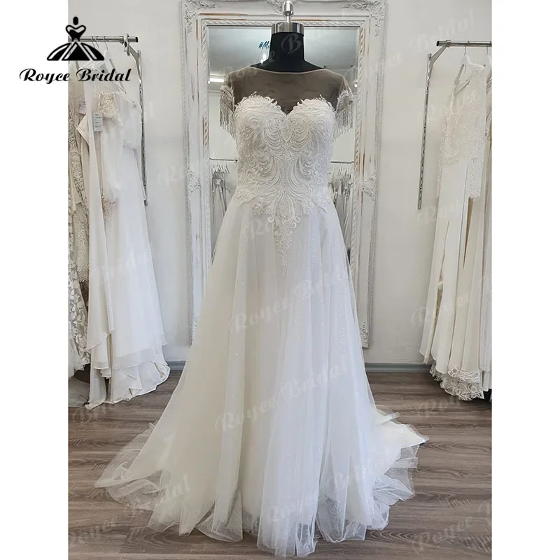 

Elegant Cap Sleeve Lace Beadings Illusion A Line Boho Wedding Dress 2025 Civil Beach Wedding Gown Custom Made robe de mariée