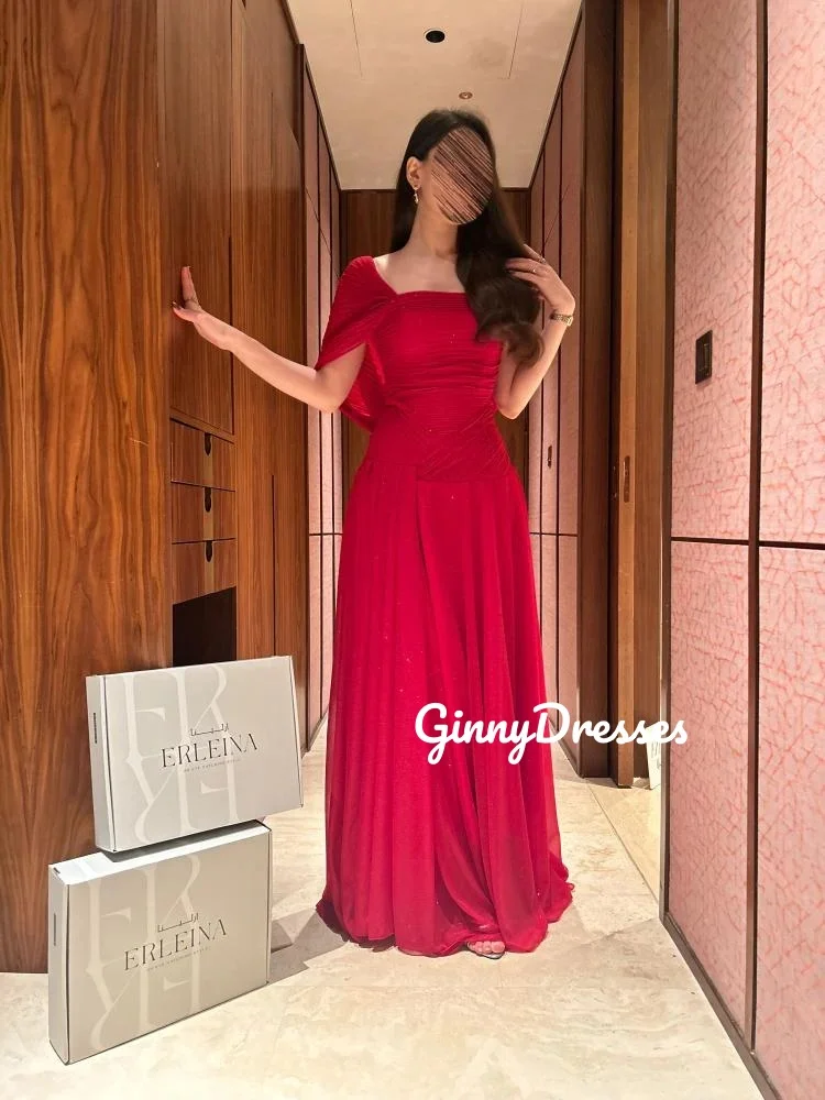 

Вечерние платья с квадратным вырезом и рюшами, роскошные дубайские платья, индивидуальный пошив, с рукавами-крылышками, длиной в пол.