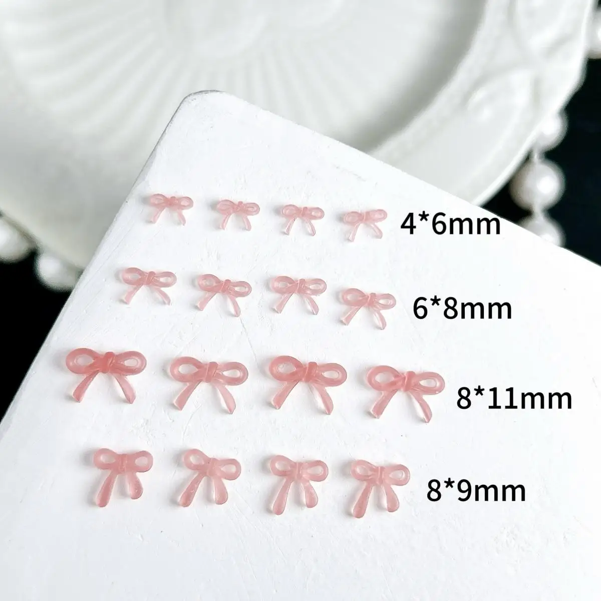 Random Mixed 3D Resin 4-Size Matte Peach Pink Bow Nail Art Decoration Simple Bow Nail Charms Accessories Supplies for DIY Crafts