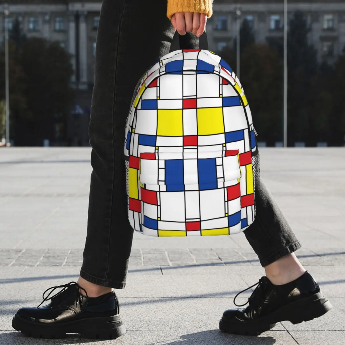 Mondrian Minimalist De Stijl Modern Art I.I Fatfatin กระเป๋าเป้สะพายหลังชายหญิง Bookbag นักเรียนโรงเรียนกระเป๋า Rucksack ไหล่กระเป๋า