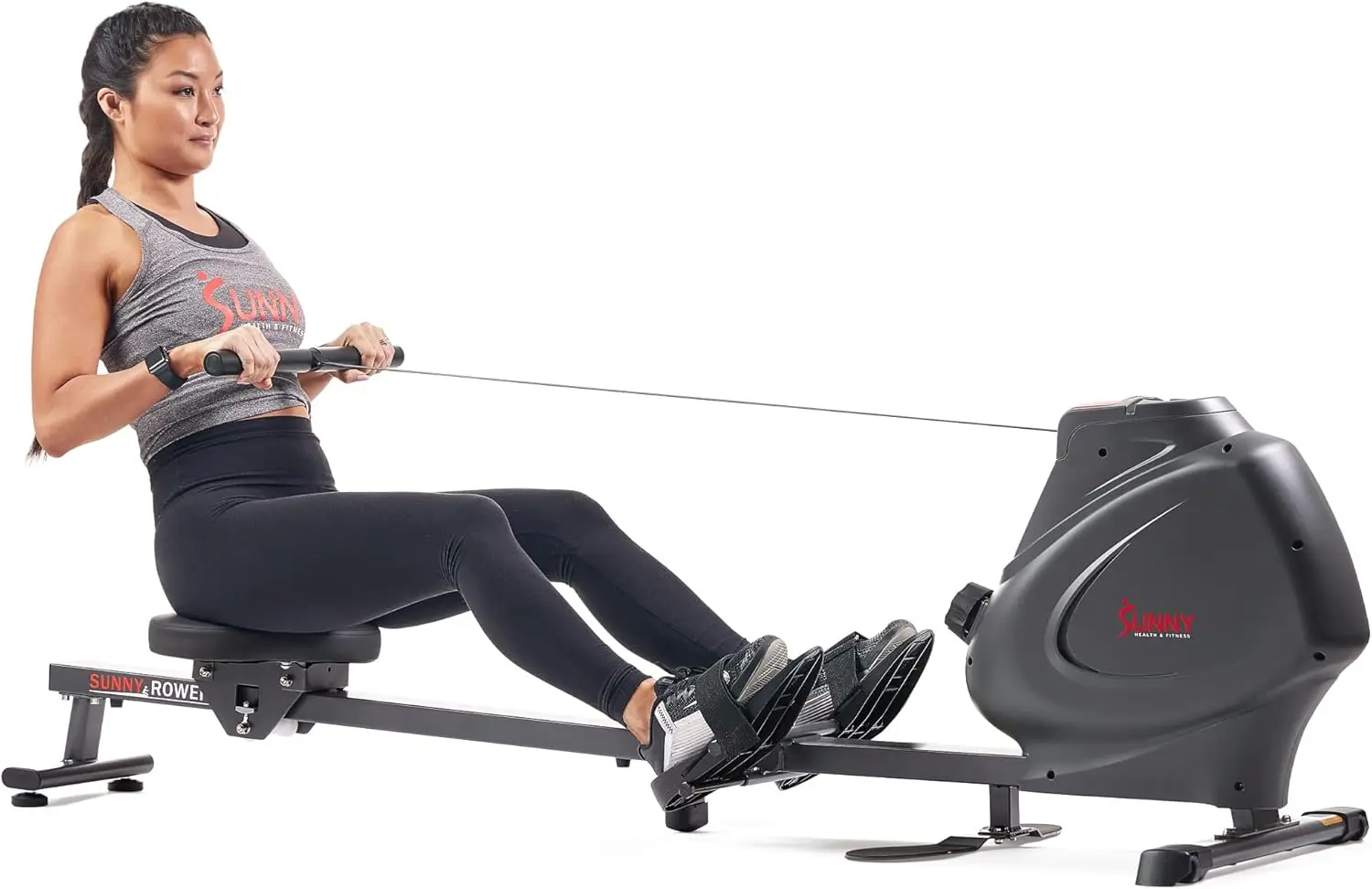 Multi-Function Premium Magnetic Rowing Machine, Bicep Curls, Upward Rows, Seated Rows, Foldable Slide Rails, Digital Monitor