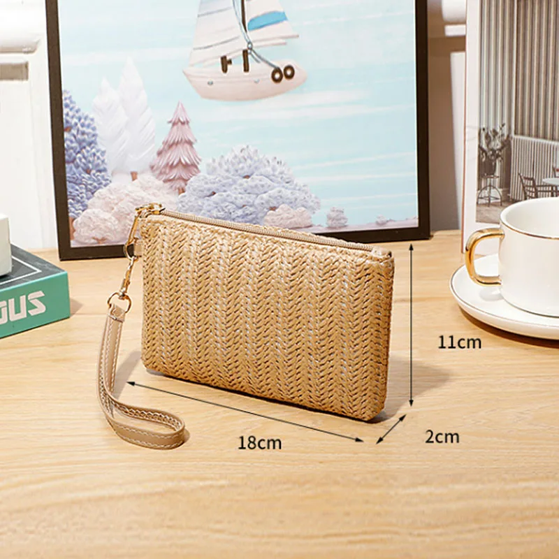 النسيج حقيبة أزياء السيدات السوار مخلب المرأة اليومية المال الهاتف مخلب الصلبة القش المنسوجة محفظة نسائية للعملات المعدنية محفظة الشاطئ حافظة للبطاقات #4