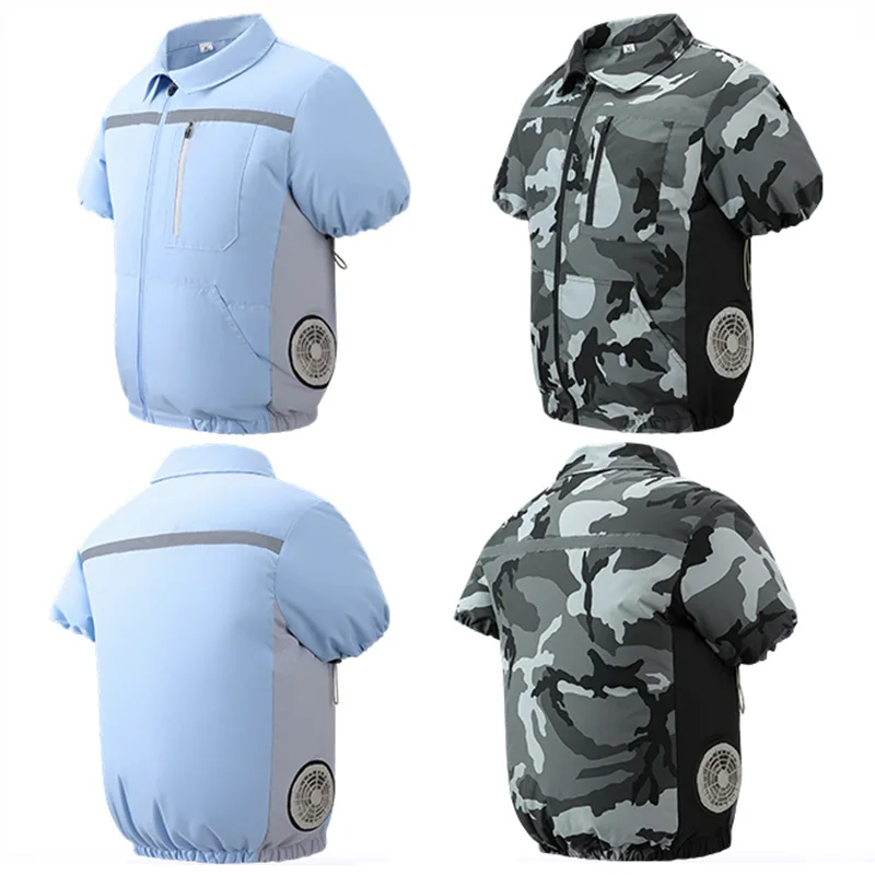 Summer Cooling Short Sleeve Air Conditioning Clothes With 2-Hole Fan Men's Anti-heat T-Shirt Men's Fishing Site Work Jacket view 2