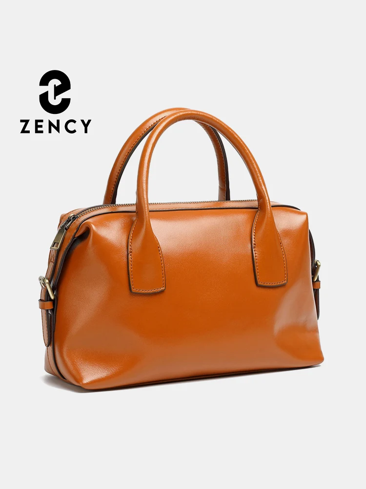Zency Vintage Genuine Leather Top-Handle Satchel Bag for Women Brown Shoulder Handbag Crossbody Large Capacity Bolsas Green